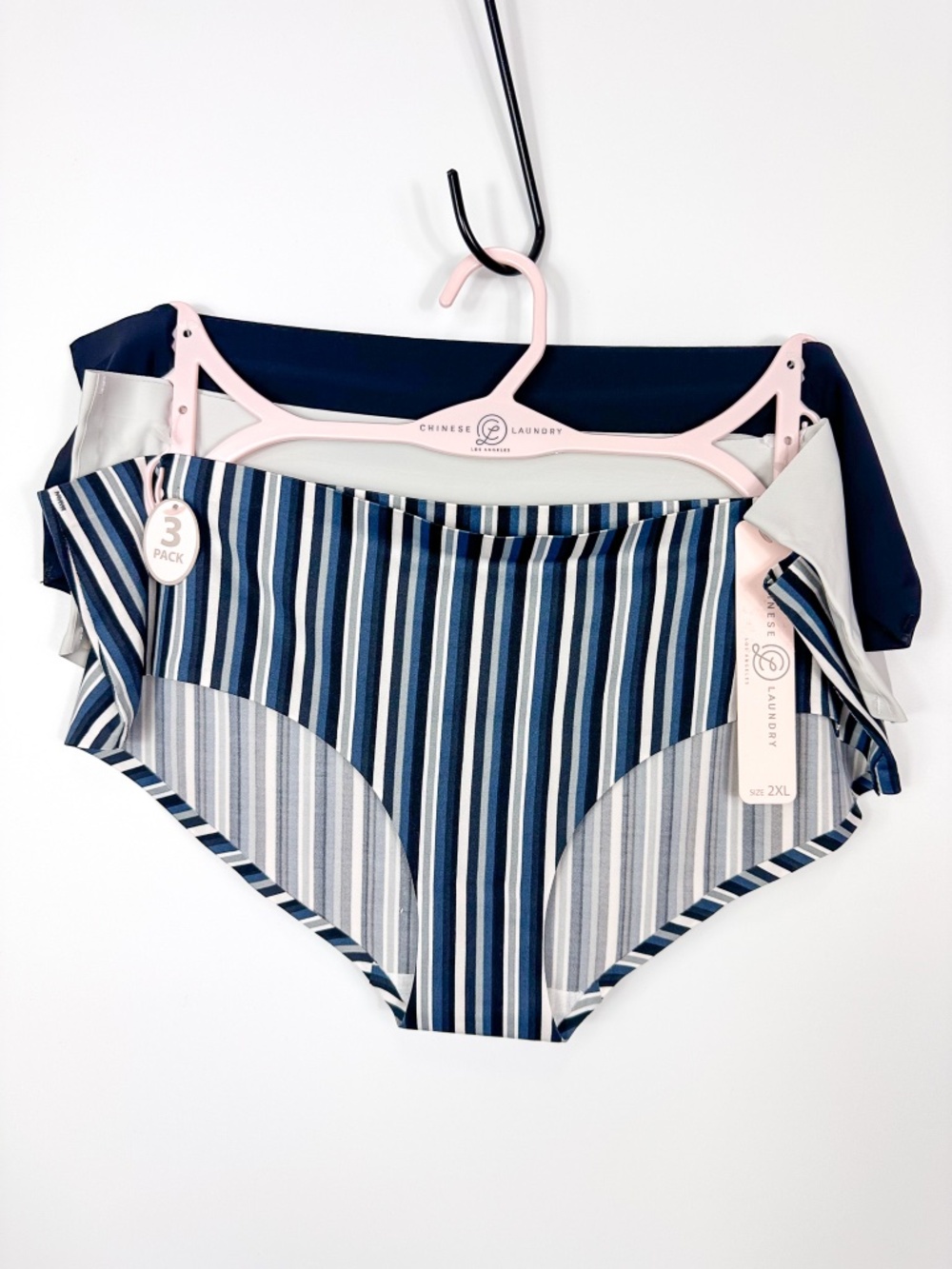 Chinese Laundry 3 Pack Hipster Panties- Black, Gray, Stripes